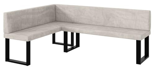 MEBLINI Eckbank für Esszimmer - Küchenbank - Essecke - Sitzecke Küche - Toni - U-Beine 142x196x87cm Links - Beige Samt