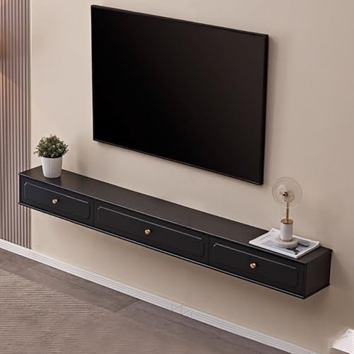 HanDpi Meuble TV Flottant Meuble TV Mural pour Salon Console multimédia Flottante Meuble TV Mural Matériau Bois d'hévéa (Noir, 160 cm/63,0 Pouces)