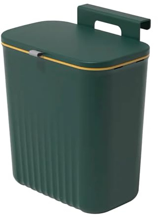 Hängender Mülleimer 9 Liter für Küche Bad Haushalt zum Einhängen an Türen/Schubladen oder auf jeder glatten Fläche Komposteimer mit Deckel (grün)