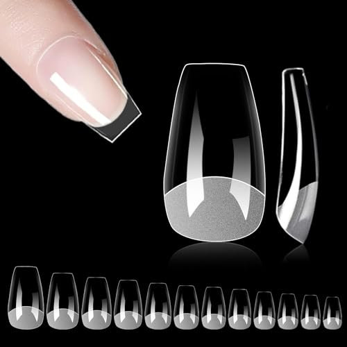 500 Pièces Ongles Américains Ballerine,12 Tailles de Faux Ongles Courts Transparent, Soft Gel, Capsule Ongle Résine pour Manucure Professionnelle et DIY Nail Art