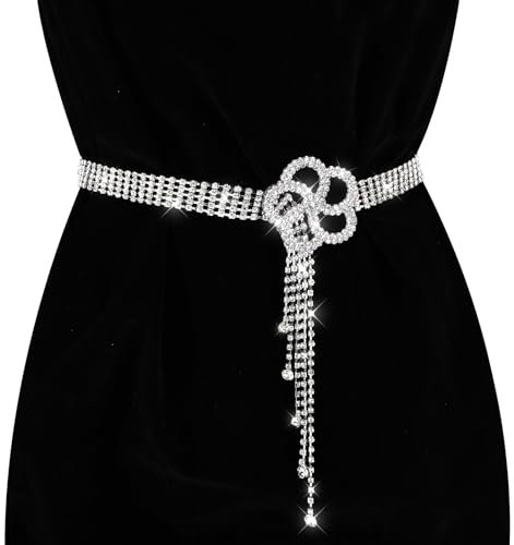 JIEYAO Strass Taillengürtel für Damen, Kristall Kettengürtel Diamant Blumen Ring Bundgürtel Glitzer Gürtel Verstellbarer Taillenkettengürtel für Jeans Kleider