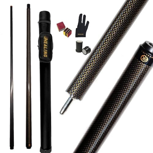 KHEALING Taco de billar de fibra de carbono de 58 pulgadas, estructura de 1/2, conector de 3 dientes, taco de juego de punta de 12.4 mm, 19-20 onzas, adecuado para jugadores profesionales de billar