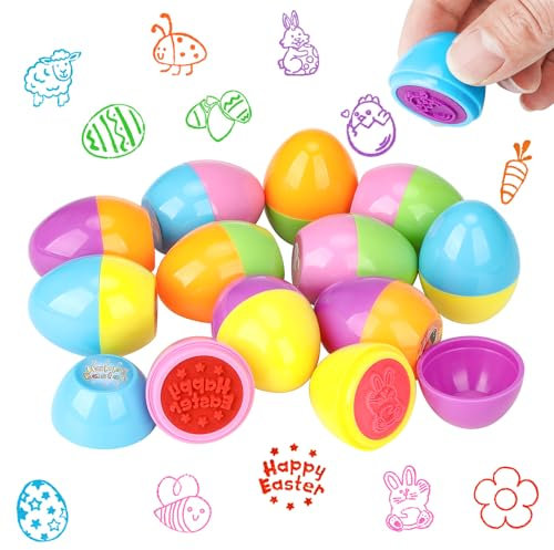Farnirvana 12 Stück Stempelset Ostereier, Kinder Stempel für Osternkorb Stuffers Füllstoffe, Selbstfärbende Stempel Set für Ostern Kindergeburtstag Geschenke Partyzubehör