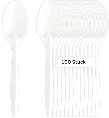Linario® Cucchiai riutilizzabili in amido di mais, senza plastica e sostenibili, 17 cm, confezione da 100 pezzi