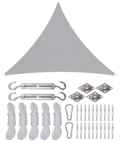 Rantizon Toldo Vela de Sombra Triangular 3×3×3m, toldo Vela Impermeable Exterior con Kits de Montaje, Protección Rayos UV y HDPE Transpirable, para Exteriores, Jardines, Patios, Gris