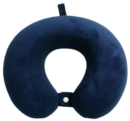 Texonix Reise-Nackenkissen mit Memory Foam | 360° Stütze für Kopf & Nacken | Ideal für Flugzeug, Auto, Bahn und Home Office | Kompakt & waschbarer Bezug (Navy Blue (Marineblau))