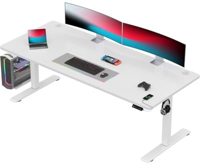 Devoko Höhenverstellbarer Schreibtisch mit USB-Buchse Schreibtisch Höhenverstellbar Elektrisch Steh-Sitz Verstellbarer Computertisch Stehpult Bürotisch Adjustable Desk (Weiß+Weiß, 180 x 80 cm)