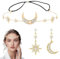 Boho-Mond-Stirnband Damen, Sonne Sterne Haarreif Gold, Haarreif Mond für Festival & Party, Schmuck Set mit Ohrringe Damen – Geschenk für Frauen & Mädchen M