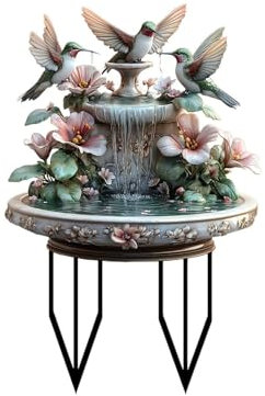 Kolibri spritzt Wasse Gartenstecker, 2D Acryl gartendeko für draußen wetterfest, gartenfiguren, Garten Deko Draußen, Skulpturen, Gartenschilder Blumenstecker, für Hof Rasen (1PC)