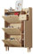 BTM Schuhschrank, Rattan Holz Schuhkipper mit 3 Klappen & Schublade & Tür & Massivholzbeinen, 90x17x125cm, Natur & Weiß