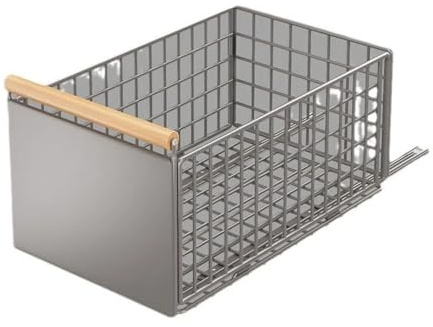 OulQinyhome Cajón Extraíble de Metal para Cocina 39,5×23,5×19,5 cm – Organizador Deslizante sin Taladro con Guías Suaves y Mango de Madera – Ideal para Armario Fregadero Despensa o Baño