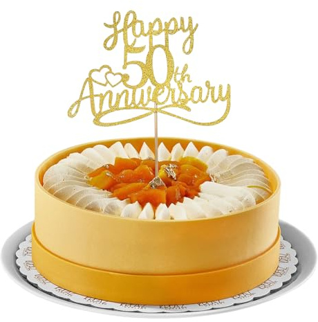 50th Wedding Anniversary Cake Toppers, Golden Golden Wedding Cake Decorations Anniversary Celebration Party Decoration Supplies