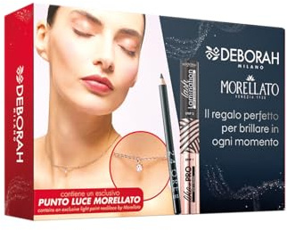 Deborah Milano Geschenkset für Damen, Inlcude Mascara Like Pro Lash Lamination, Eyeliner, 24 Stunden schwarz, Halskette Lichtpunkt mit Zirkonia von Morellato