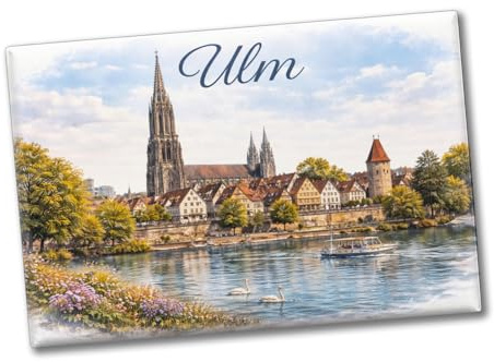 speecheese Souvenir Magnet Ulmer Münster, Altstadt Donau, ULM Aquarell | Rechteckig, Metallschild als Kühlschrankmagnet, lustiger Dekomagnet für Ulm-Liebhaber mit Münster, Altstadt, Donau.