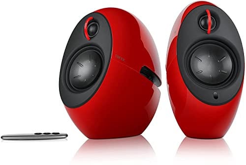 Edifier E25HD Bluetooth Lautsprecher-Set – 74 Watt – Hervorragende Soundqualität mit Bassreflexmembran – LDAC-Technologie – Bluetooth 5.3 – Elegantes Design – Optische + Aux-Anschlüsse – Rot