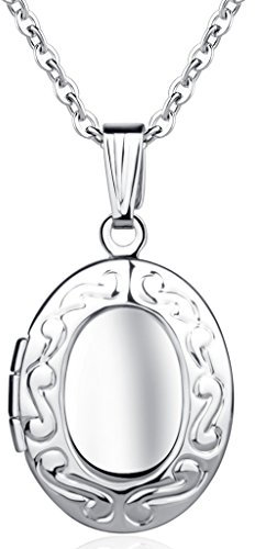 Unendlich U - Moderno y bonito corazón abierto donde puedes poner fotos, medallón con cadena con colgante para damas, de acero inoxidable (se puede grabar) 2 opciones de color, Rosa-Z.