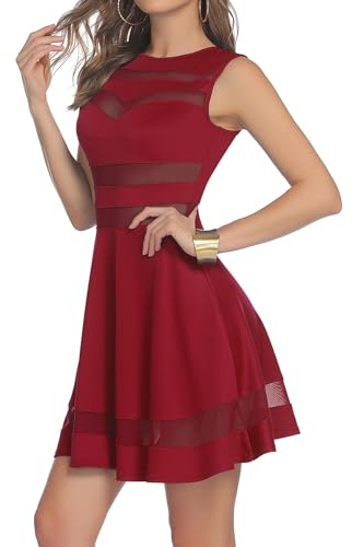 Zeagoo Robes de Cocktail Femmes sans Manches Sexy Taille Haute Robe D'été Classique Robe Moulante Clubwear Soirée Vin Rouge M