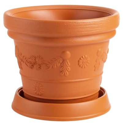 Blumentopf Pflanztopf Massiv Blumenkübel Terrakotta Mocca Untersetzer 5 Größen von rg-vertrieb