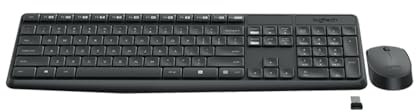 Logitech MK235 Kabelloses Tastatur-Maus-Set, 2.4 GHz Verbindung via Unifying Nano USB-Empfänger, 10m Reichweite, 15 FN-Tasten, 3-Jahre Batterielaufzeit, PC/Laptop, Ungarisches Layout - Grau