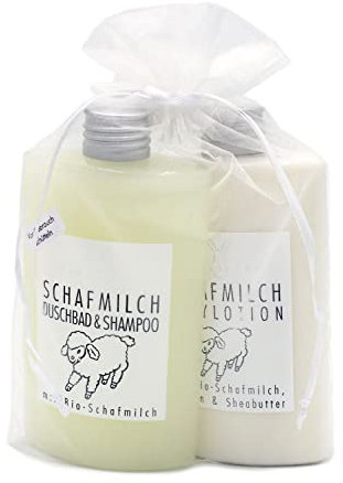 Geschenkset Schafmilch von Haslinger mit Duschbad & Shampoo und Bodylotion im Organzabeutel
