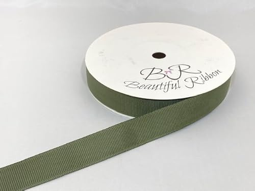 1 Full Roll Reel of 16mm x 20 metres Grosgrain Ribbed Ribbon Olive Dark Green Double Sided 16 mm 5/8 1/4 1.6cm