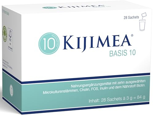 KIJIMEA® Basis 10 – Zur Unterstützung der Darmflora – 10 ausgewählte Mikrokulturenstämme + Inulin + Biotin – Vegan – 28 Sachets