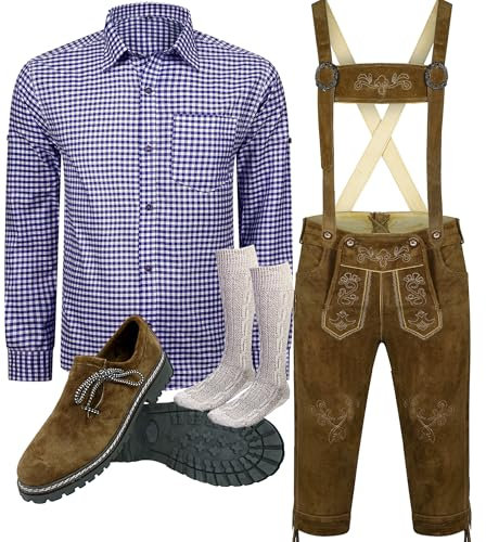 ALL THE GOOD B 2 Trachtenset (Hose +Hemd +Schuhe +Socken) Bayerische Lederhose Trachtenhose Oktoberfest Leder Hose Trachten (Hose 54 Hemd XL Schuhgröße per Mail)