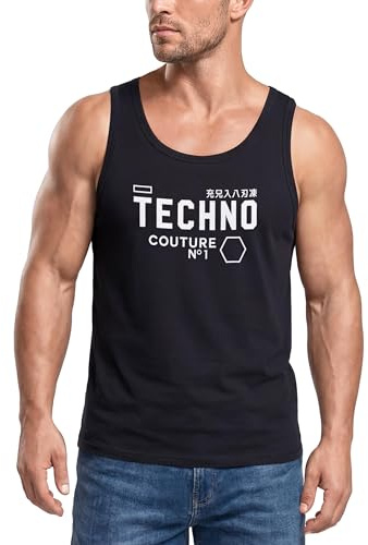 Neverless Techno Tank-Top Herren Muskelshirt Muscle Shirt Schwarz L