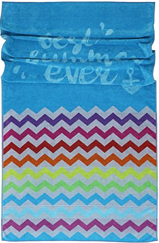 Lashuma XXL Strandtuch 100x180 cm Teneriffa mit Zick Zack Muster, Baumwoll Badehandtuch Tükis, Velours Stranddecke