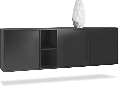 Vladon Kommode Cuba, Made in Germany, Schwarz matt/Schwarz matt - Modernes Sideboard für Ihr Wohnbereich - (BxHxT) 182x53x35 cm