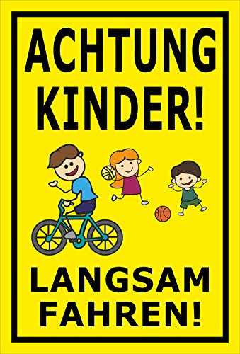 Melis-Folienwerkstatt Schild Achtung Kinder - Langsam Fahren – 60x40 cm – 3mm Hartschaum – Bohrlöcher – mehrere Größen/Materialien