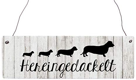 Interluxe Holzschild Vintage HEREINGEDACKELT Dackel Türschild Eingang Haustür Entrée