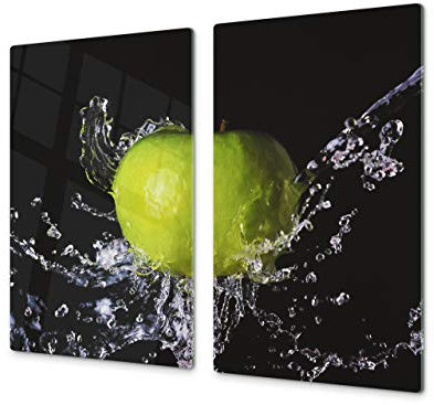 ORIGINALE tagliere in VETRO temperato – Copri-piano cottura a induzione –Tagliere pezzo UNICO (60x52 cm) o DUE pezzi (30x52 cm ognuno); D07 Frutta e Verdura: Mela 8