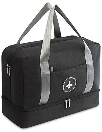 FANDARE Sporttasche Reisetasche Handgepäck Weekender für Damen/Herren mit Schuhfach 24 L Handgepäck für Übernachtung Strandhandtasche Kosmetiktasche für Reisen, Outdoor, Camping Schwarz