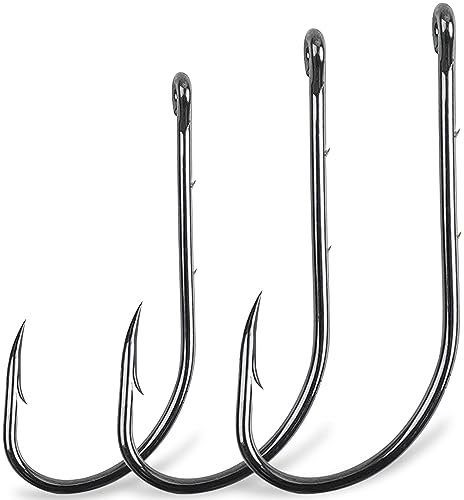 SILANON Baitholder Fishing Hooks Saltwater,120pcs Barbed Fishing Hooks Freshwater Long Shank Offset Beak Bait Holder Carbon Steel Octopus Jig Hooks Size 4-6/0