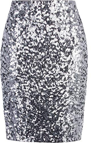 Vijiv Damen Paillettenrock Midi Hohe Taille Elegant Dehnbar Funkelnd Seitenschlitz Bleistiftrock Party Cocktail