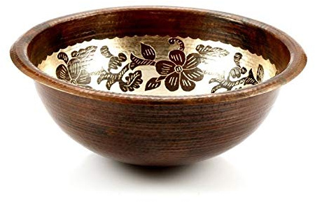 Cerames Madra - Lavabo rond encastrable en cuivre pur de 43 cm (17 ), martelé à la main, design vénitien, cuivre forgé à la main de Mexique