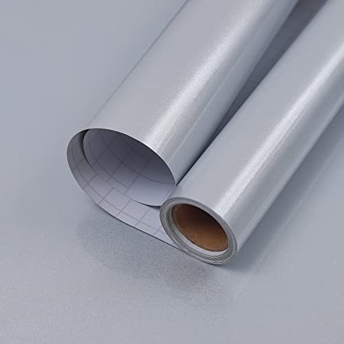 Hode Grey High Gloss Vinyl Wrap for Furniture, Waterproof Sticky Back Plastic Roll Peel and Stick Self Adhesive Wallpaper, Contact Paper for Kitchen Worktops Vinyl Covering Glittery 60cmx5m