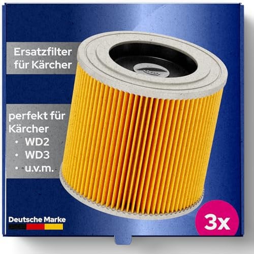 Lot de 3 filtres à cartouche + 3 vis de fermeture supplémentaires - Pour aspirateur Kärcher WD3 Premium WD2 WD3 WD 3 MV3 WD 3 P - Kit d'extension remplace 6.414-552.0, 6.414-772.0