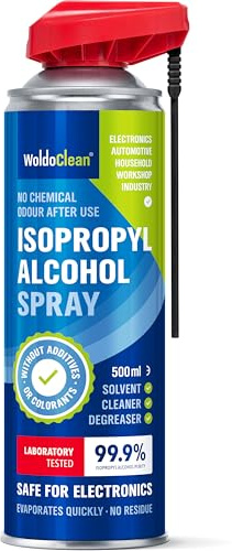 WoldoClean Alcool Isopropylique 99,9% Spray 500ml - Bombe Contacts | Sans additifs ni colorants, avec tube pour zones difficiles d'accès