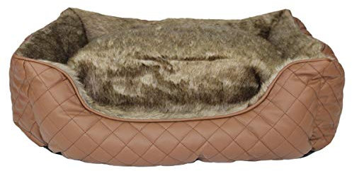 Pettimania Hundebett eckig Leder mit Fellbezug braun