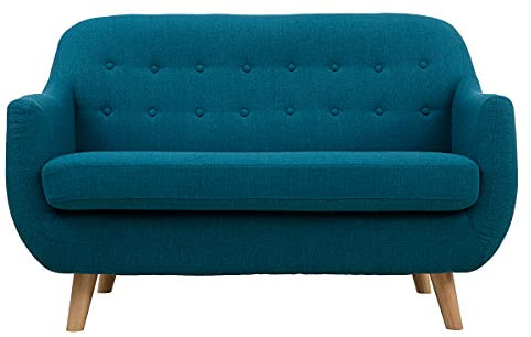 Miliboo Canapé scandinave déhoussable 2 Places en Tissu Bleu Canard et Bois Clair YNOK