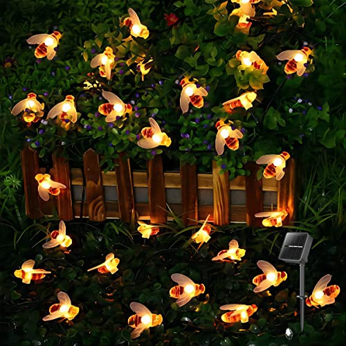 NIWWIN Solarstring-Leuchten Bienen,50 LEDs 9.5 Meter, IP65 Wasserdichte Außenlichterkette mit Bienen-Design, Ideales Gartenlicht für Hochzeit, Party und Christmas Deko