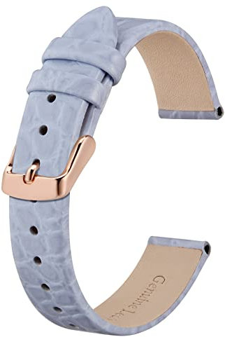 BISONSTRAP Bracelets de Montre en Cuir, Bandes de Remplacement Souples avec Boucle Polie, 16mm,Violet Clair avec Boucle en Or Rose