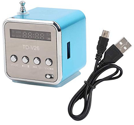 Reproductor de música, minialtavoz TD-V26, Radio FM portátil, estéreo, con batería, Mini Reproductor de música, Compatible con Tarjeta TF, Disco U (Azul)