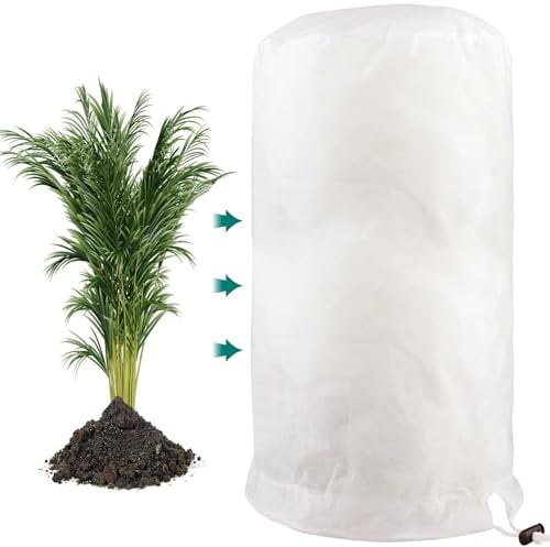 PHUSTJKL Winterschutz für Pflanzen 60x80cm Winterschutz für Kübelpflanzen Frostschutz, Atmungsaktiv Wiederverwendbar Pflanzenschutzhaube mit Zugband für Balkonpflanzen-Weiß, 1 Stücke
