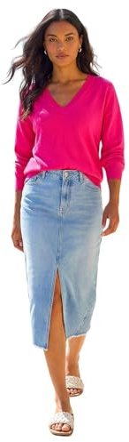 Roman Originals V-Neck Jumper for Women UK Ladies Boyfriend Fit Slouch Sweater Winter Autumn Textured Casual Flattering Knit Pullover Knitwear Daywear Lightweight Lounge - Fuchsia - Size 14