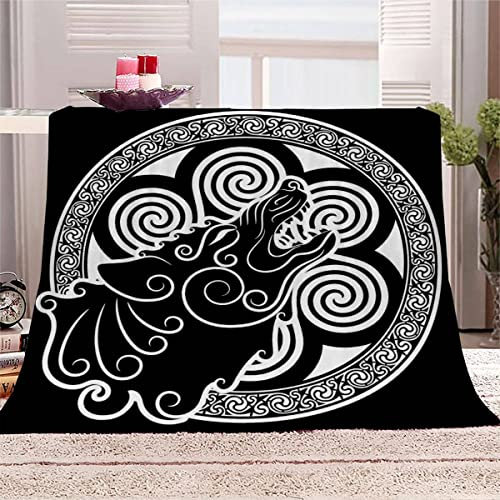 Aolity Kuscheldecke 150x200 cm Wikinger Decke Camping Kuscheldecke Flanelldecke Weich Wohndecke Keltischer Wolf Vikings Sofadecke Decke für Kinder Erwachsene Kuscheldecke Draußen
