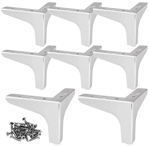 MIVIDE 8 Patas para Muebles de Metal Plateado, 10 cm Modernas Patas de Metal, Capacidad de Carga de hasta 800 kg, Patas Triangulares Plateadas para sofá, Mesa (con 40 Tornillos)