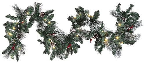 Künstliche Weihnachtsgirlande Grün mit LED 180 cm Tannenzapfen und Beeren Wapta